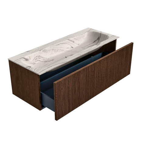 MONDIAZ KURVE-DLUX Meuble de salle de bains 120 cm couleur Walnut avec 1 tiroir et 0 porte. Lavabo BIG LARGE Centre sans trou de robinet Nata. SW1432197