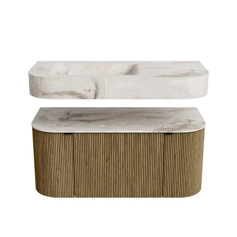 MONDIAZ THOR-DLUX Meuble de salle de bains - 100cm - arrondi gauche + droite - couleur Dusk - 1 tiroir - 2 portes - Vasque suspendue CLOUD Gauche sans trou de robinet - couleur Frappe SW1467722