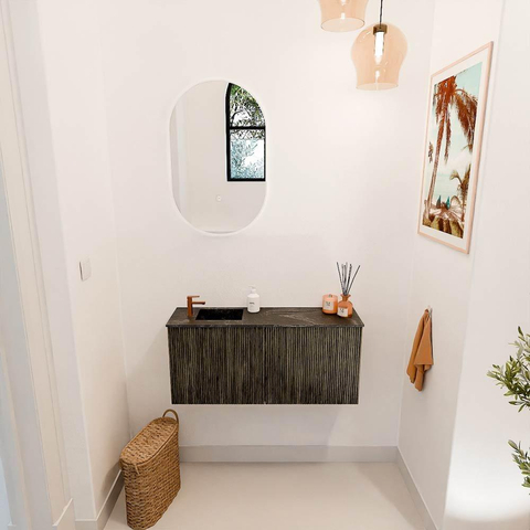 Mondiaz JOYA-DLUX 90cm toiletmeubel - kleur Shadow - Wastafel FAYE positie Links 1 kraangat kleur Lava. SW1422857