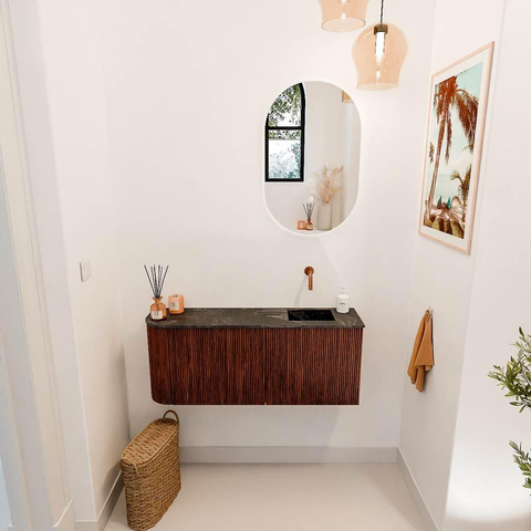 Mondiaz JOYA-DLUX 101.6cm toiletmeubel - ronding links kleur Ruby - Wastafel FAYE positie Rechts Zonder kraangat kleur Lava. SW1423669