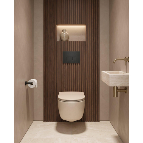 QeramiQ Dely Swirl Toiletset - 36.3x51.7cm - Geberit UP720 Duofix Sigma inbouwreservoir - slim zitting - bedieningsplaat mat zwart - rechthoekige knoppen - mat beige SW1416849