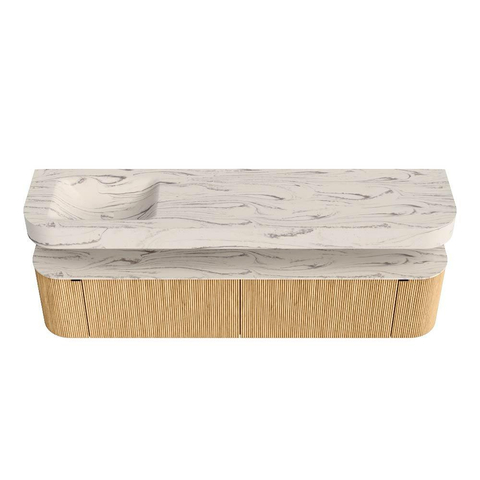 MONDIAZ THOR-DLUX 200cm meuble de salle de bains arrondi gauche + droite couleur Oak avec 2 tiroirs et 2 portes. Vasque suspendue CLOUD gauche 1 trou de robinet couleur Nata. SW1467147