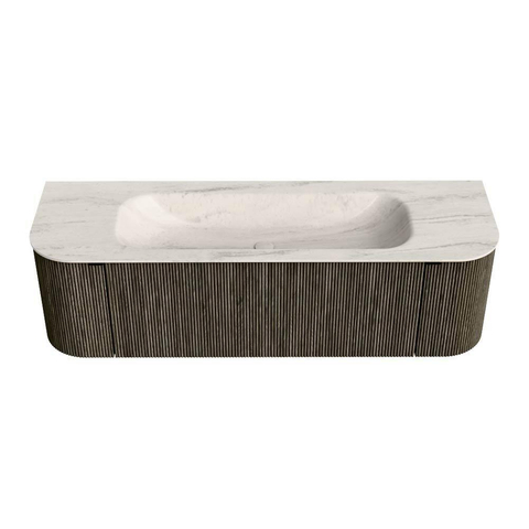 MONDIAZ KURVE-DLUX Meuble de salle de bains 150cm arrondi à gauche + à droite couleur Shadow avec 1 tiroir et 2 portes. Lavabo BIG MEDIUM Centre 1 trou de robinet Meli. SW1431784