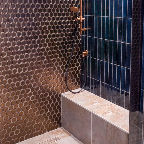 The Mosaic Factory Barcelona carrelage mosaïque - 28x32cm - 6mm - hexagonal - métallique bronze (bronze) SW397934