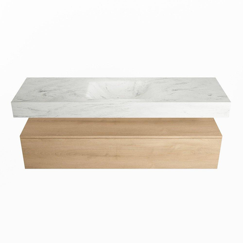 Mondiaz ALAN-DLUX Ensemble de meuble - 150cm - meuble Washed Oak mat - 1 tiroir - Lavabo Cloud Opalo suspendu - vasque Centre - 1 trou de robinet SW808852