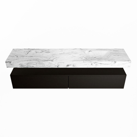 Mondiaz ALAN-DLUX Ensemble de meuble - 200cm - meuble Urban mat - 2 tiroirs - Lavabo Cloud Glace suspendu - vasque Droite - 1 trou de robinet SW805686