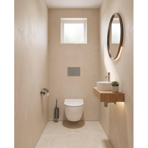 Pack WC QeramiQ Dely Swirl Compact - réservoir encastrable Geberit UP320 - avec bâti-support Burda - abattant slim - plaque de commande en plastique gris clair - boutons rectangulaires - blanc brillant SW1592301