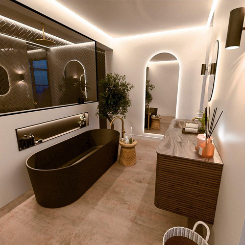 Mondiaz CIRO-DLUX Badkamermeubelset - 150x45x50cm - Solid surface wastafel Sombra - 1 wasbak Links - 1 kraangat - 4 lades - Dusk SW1533404
