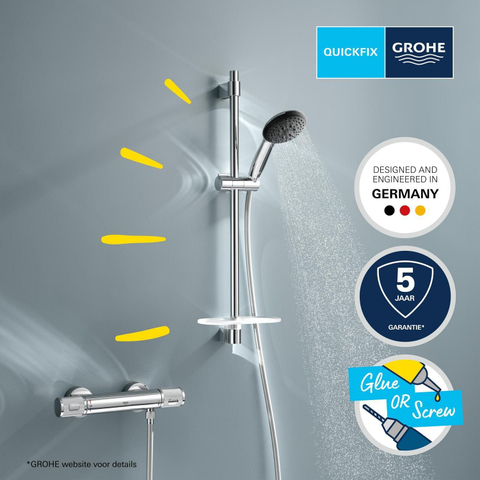 GROHE Precision Feel Ensemble de douche - robinet thermostatique - avec ensemble barre de douche - 60cm - douchette ronde - 3 jets - flexible de douche lisse - chrome SW1028280