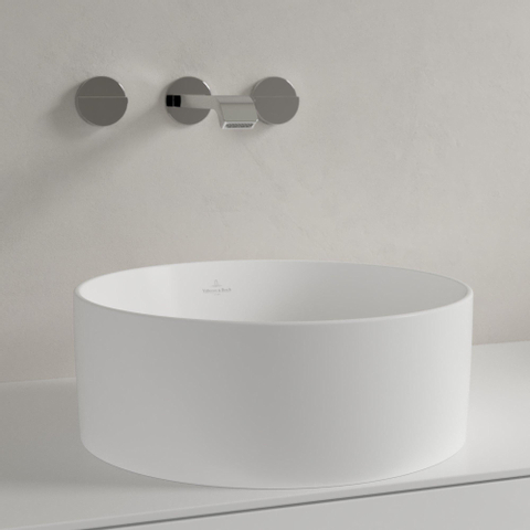 Villeroy & Boch Collaro opzetwastafell rond - diameter 40cm - zonder overloop - zonder kraangat CeramicPlus - Stone White (mat wit) SW336043