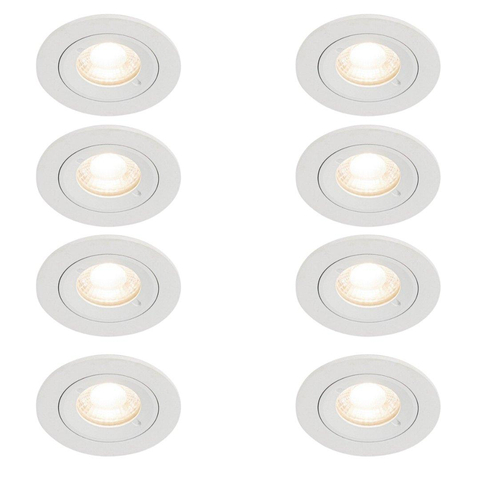 QAZQA Xena spot encastré - set de 8 - 8x8cm - IP44 - rond - blanc mat SW1209717