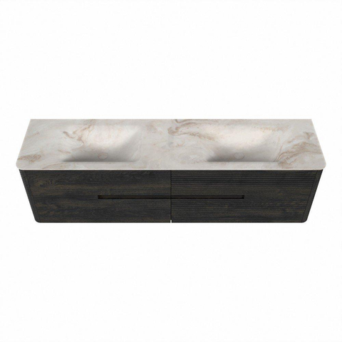 Mondiaz CIRO-DLUX Badkamermeubelset - 180x45x50cm - Solid surface wastafel Frappe - 2 wasbak Dubbel - zonder kraangaten - 4 lades - Shadow SW1532185