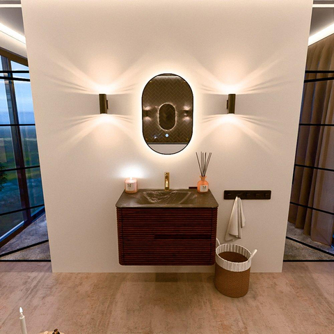 Mondiaz CIRO-DLUX Meuble de salle de bains complet - 80x45x50cm - Lavabo solid surface Lava - 1 vasque centrale - 1 trou de robinet - 2 tiroirs - Ruby SW1531567