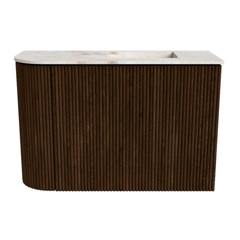 Mondiaz JOYA-DLUX Meuble de salle de bains 61,6cm - arrondi gauche couleur Noyer - Vasque FAYE position Droite Sans trou de robinet couleur Frappe SW1422292