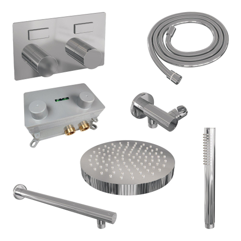 BRAUER Stripe Douche de tête thermostatique encastrée - boutons-poussoirs - SET 25 - pomme de douche 25cm - bras mural droit - douchette sur barre - flexible de douche - coude mural - chrome SW1434762