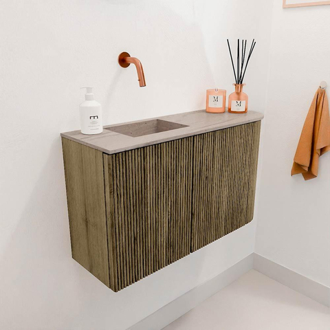 Mondiaz JOYA-DLUX Meuble de salle de bains - 71,6cm - arrondi droit couleur Dusk - Vasque FAYE position gauche Sans trou de robinet couleur Saba SW1426081