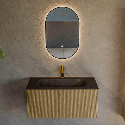 Mondiaz KURVE Ensemble de meubles de salle de bains - 90x46x40cm - 1 tiroir - vasque solid surface - central - 1 trou de robinet - Dusk SW1415108