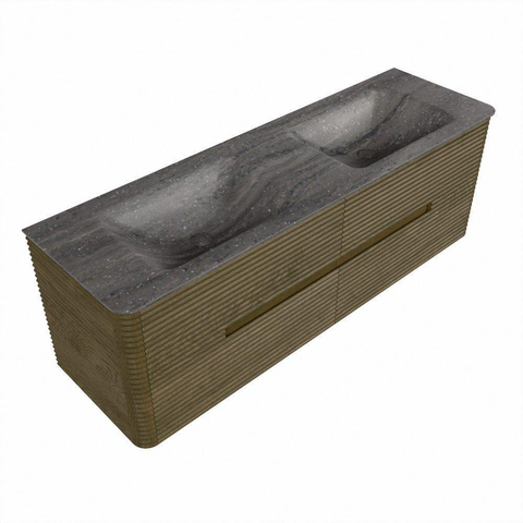 Mondiaz CIRO-DLUX Ensemble de meubles de salle de bains - 150x45x50cm - lavabo Solid surface Oza - 2 vasques Double - 2 trous de robinet - 4 tiroirs - Dusk SW1533290