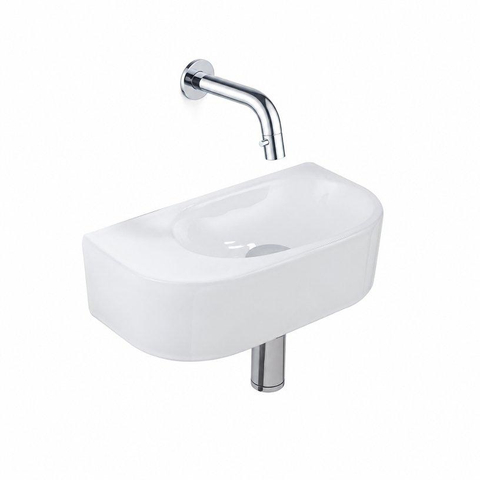 QeramiQ Fuente pack lave-mains – demi-rond – 40 x 21,5 x 12 cm – sans perçage – robinet chromé SW1233074