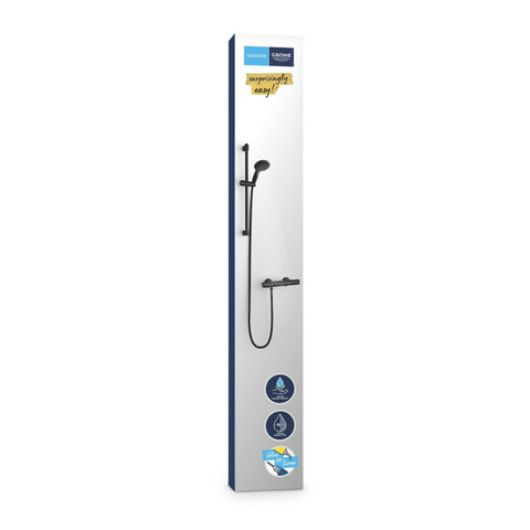 Grohe Precision Start Doucheset - thermostatische douchekraan - met glijstangset - 60cm - ronde handdouche - 1 straalsoort - gladde doucheslang - matte black (mat zwart) SW1126436