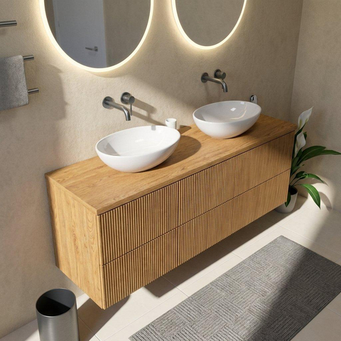 Saniclass Holz Atelier Badkamermeubelset - 160x45x62cm - houten topblad - zonder kraangat - 4 lades - mat eiken natural (hout) SW1479054