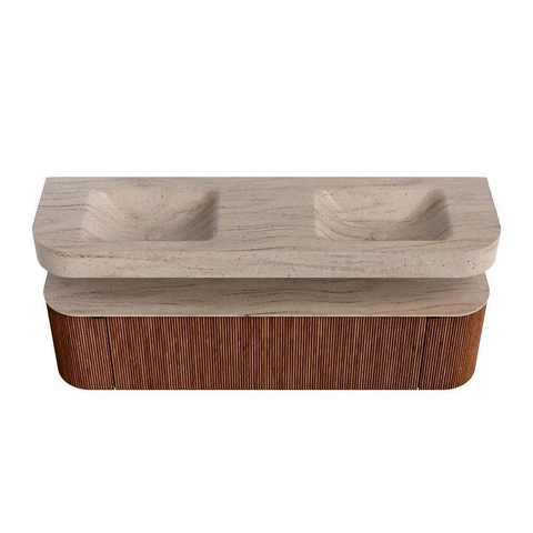 MONDIAZ THOR-DLUX 170cm meuble de salle de bains arrondi gauche + droite couleur Ruby avec 1 tiroir et 2 portes. Vasque suspendue CLOUD Double sans trou de robinet couleur Saba. SW1465748