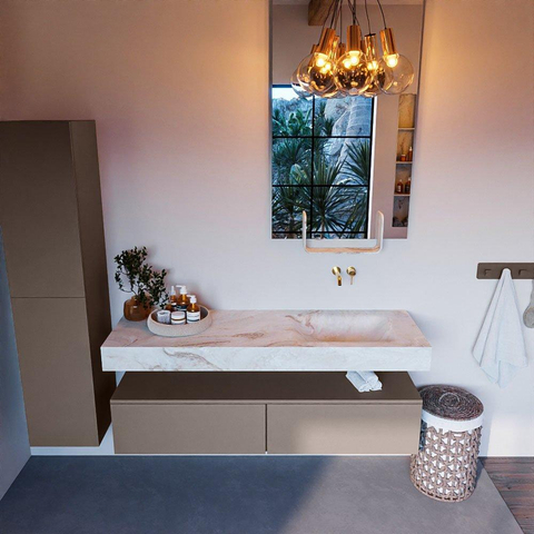 MONDIAZ ALAN - DLUX Ensemble de meuble de salle de bains - 150cm - meuble bas - Smoke - 2 tiroirs - lavabo suspendu - vasque à droite - 0 trous de robinet - Frappe SW804985