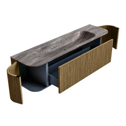 MONDIAZ KURVE-DLUX 170cm meuble de salle de bains arrondi Gauche + Droite couleur Dusk avec 1 tiroir et 2 portes. Lavabo BIG LARGE Central sans trou de robinet Oza. SW1433008