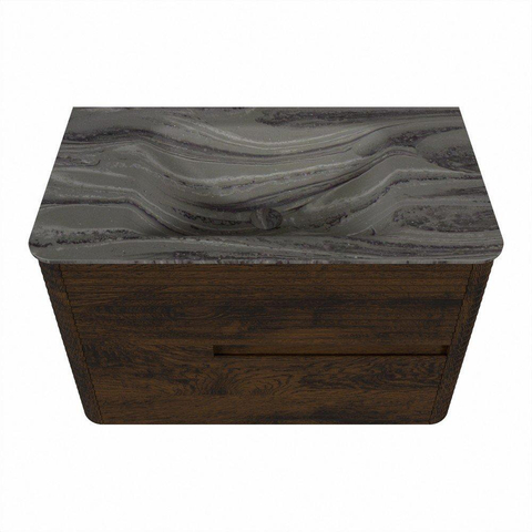 Mondiaz CIRO-DLUX Ensemble de meubles de salle de bains - 80x45x50cm - lavabo solid surface Sombra - 1 vasque au milieu - sans trous de robinet - 2 tiroirs - Noyer SW1530718