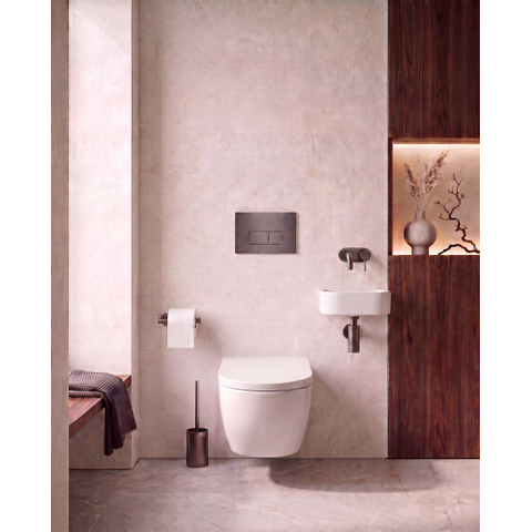 QeramiQ Dely Swirl Ensemble WC - 36.3x51.7cm - à fond creux - sans bride - réservoir encastré Geberit UP720 Duofix Sigma - abattant 35mm - plaque de commande gunmetal - boutons rectangulaires - blanc mat SW1413909