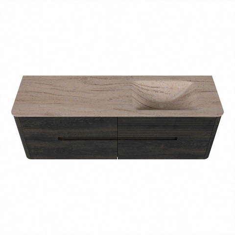 Mondiaz CIRO-DLUX Badkamermeubelset - 150x45x50cm - Solid surface wastafel Saba - 1 wasbak Rechts - 1 kraangat - 4 lades - Shadow SW1532717