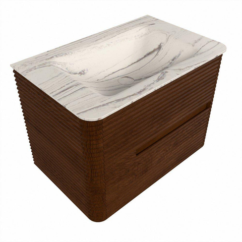 Mondiaz CIRO-DLUX Meuble de salle de bains ensemble - 70x45x50cm - Vasque solid surface Nata - 1 lavabo au milieu - sans trous de robinetterie - 2 tiroirs - Ruby SW1531799