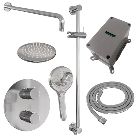 BRAUER Chrome Carving ensemble de douche pluie encastré – douche de tête Ø 20 cm – bras mural courbé 39.9 cm – douchette ronde SW1159025