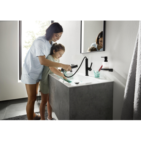 Hansgrohe Finoris Wastafelkraan - 230 - 2jet - met uittrekbare vuistdouche - met afvoerplug - mat zwart SW651140