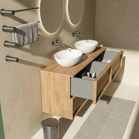 Saniclass Holz Frame Badkamermeubelset - 140x45x62cm - houten topblad - zonder kraangat - 4 lades - mat eiken natural (hout) SW1483383