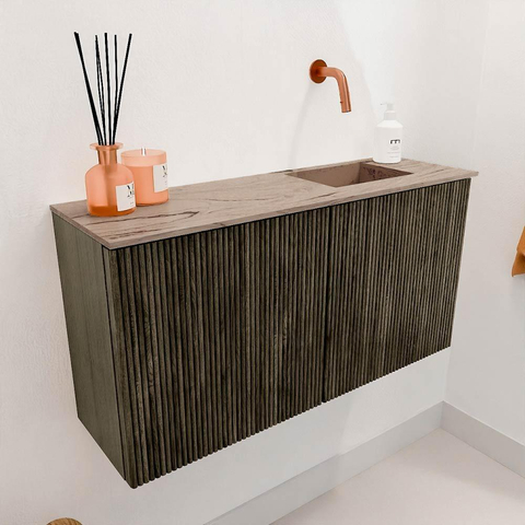 Mondiaz JOYA-DLUX Meuble de salle de bains 80cm - couleur Shadow - Vasque FAYE position Droite Sans trou de robinet couleur Arena SW1424836