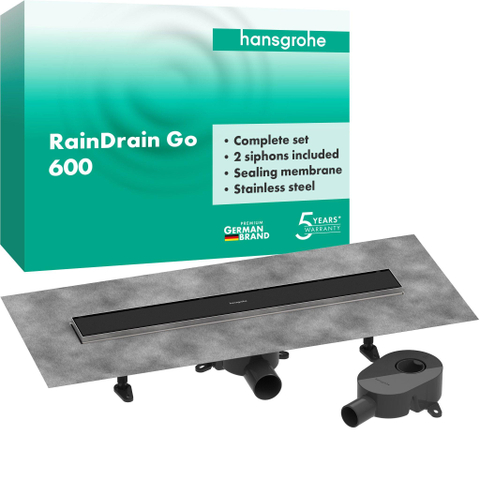 Hansgrohe RainDrain Go Douchegoot - 60cm - standaard/vlakke installatie - betegelbaar - mat zwart SW1590413
