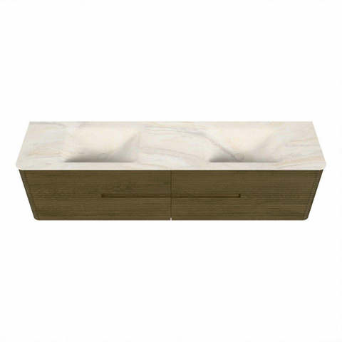 Mondiaz CIRO-DLUX Ensemble de meubles de salle de bains - 190x45x50cm - Plan vasque solid surface Ostra - 2 lavabos double - 2 trous de robinet - 4 tiroirs - Dusk SW1533457