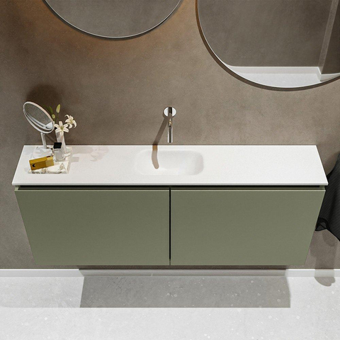 MONDIAZ TURE Toiletmeubel 120x23x50cm met 0 kraangaten 2 deuren army mat Wastafel Eden midden Solid Surface Wit SW475021