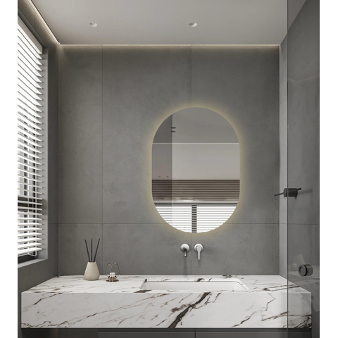 Saniclass Shine Badkamerspiegel - 50x80cm - ovaal - horizontale / verticale plaatsing - indirecte LED verlichting - Spiegelverwarming - Infrarood SHOWROOMMODEL SHOW26727