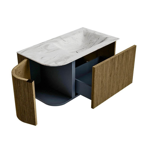 Mondiaz KURVE-DLUX Badkamermeubelset - 85x46x40cm - 1 lade - 1 deur - wastafel solid surface - rechts - 1 kraangat - Dusk SW1415450