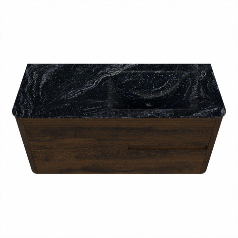 Mondiaz CIRO-DLUX Badkamermeubelset - 110x45x50cm - Solid surface wastafel Lava - 1 wasbak Rechts - 1 kraangat - 2 lades - Walnut SW1530139