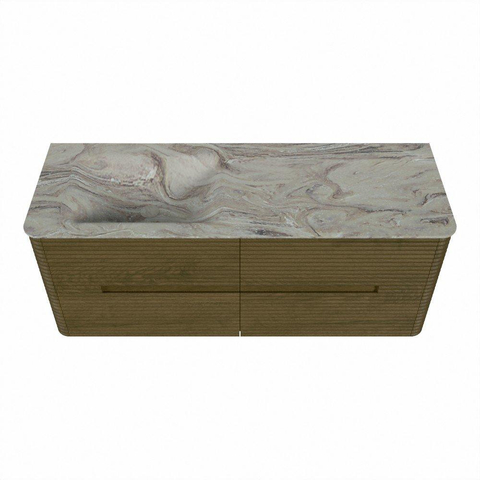 Mondiaz CIRO-DLUX Badkamermeubelset - 130x45x50cm - Solid surface wastafel Glace - 1 wasbak Links - zonder kraangaten - 4 lades - Dusk SW1533021