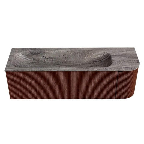 MONDIAZ KURVE-DLUX 145cm badmeubel ronding Rechts kleur Ruby met 1 lade en 1 deur. Wastafel BIG LARGE Links zonder kraangat Oza. SW1432815