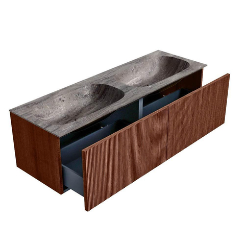 MONDIAZ KURVE-DLUX 140cm badmeubel kleur Ruby met 2 lades en 0 deuren. Wastafel STOR SMALL Dubbel zonder kraangat Oza. SW1432838