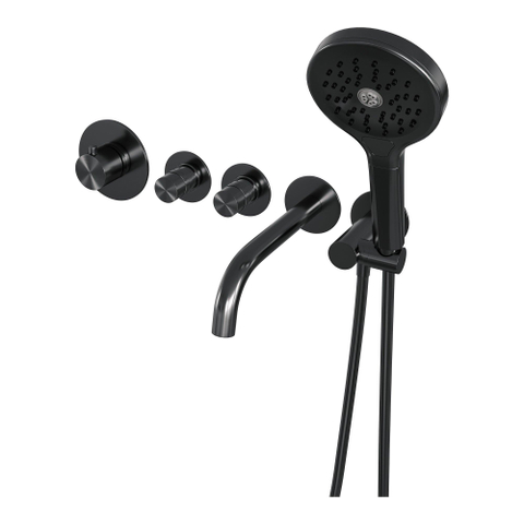 Robinet de baignoire encastré Brauer Gunmetal Edition - ensemble de douche - sortie de 20 cm - avec partie encastrable - 3 boutons lisses - douchette ronde 3 positions - PVD - gunmetal brossé SW715831