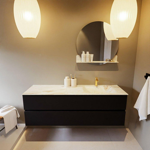 MONDIAZ VICA-DLUX Ensemble meuble de salle de bains - 150cm - meuble bas urban - 2 tiroirs - lavabo encastré cloud à droite - 1 trou de robinet - version haute 60cm - frape SW1088685