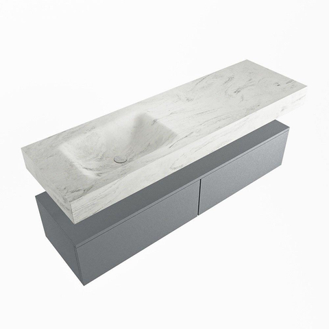 Mondiaz ALAN-DLUX Ensemble de meuble - 150cm - meuble Plata mat - 2 tiroirs - Lavabo Cloud Opalo suspendu - vasque Gauche - 0 trous de robinet SW806870