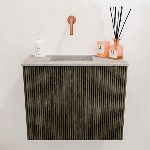 Mondiaz JOYA-DLUX 50cm toiletmeubel - kleur Shadow - Wastafel FAYE positie Links Zonder kraangat kleur Glace. SW1422745