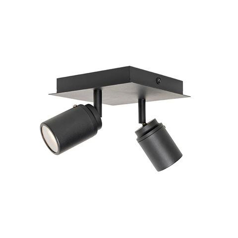 QAZQA Ducha Plafonnier de salle de bains - 17x17cm - 2 spots - IP44 - carré - noir mat SW1187234